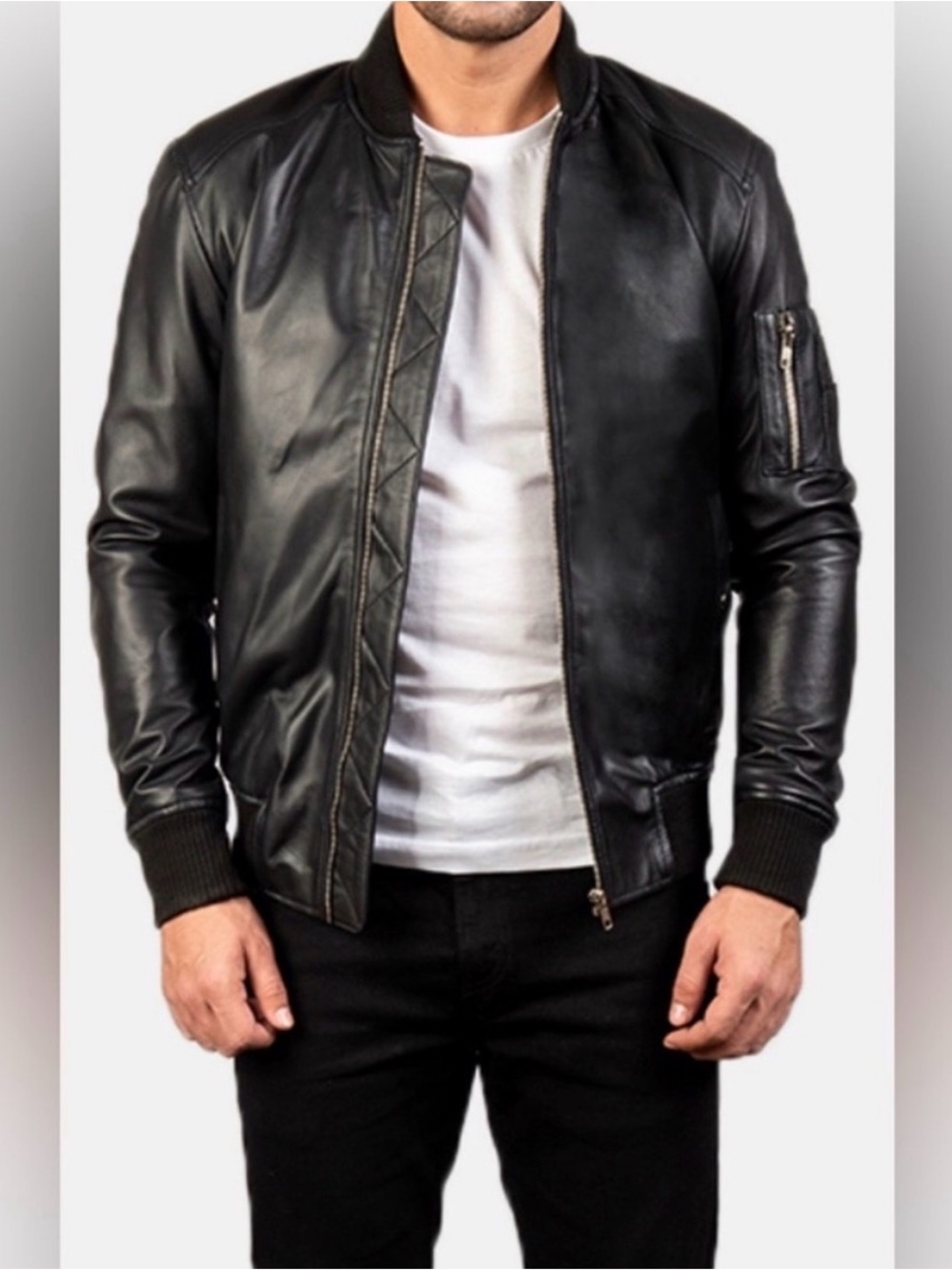 NWOT - The Jacket Maker Bomia Ma-1 black leather bomber jacket - L